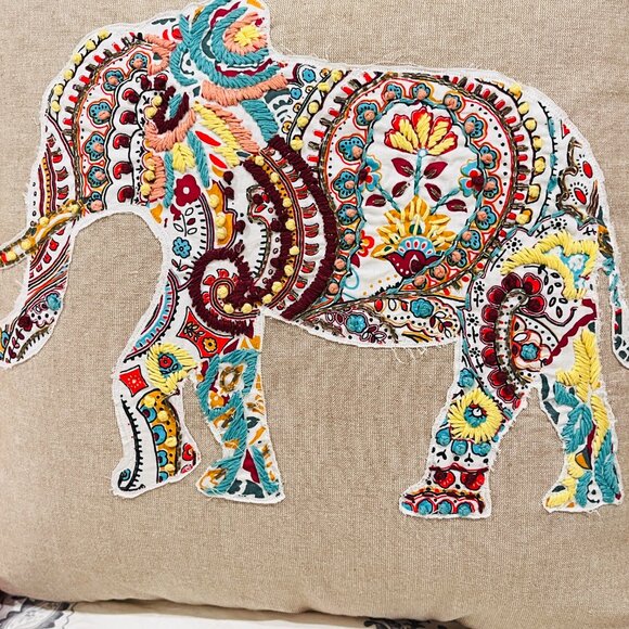Anthology Elephant Embroidered Duck Down Square Throw Pillow - Picture 3 of 9